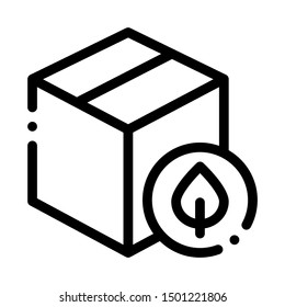 Closed Carton Box With Plant Leaf Vector Icon Thin Line. Contour Illustration