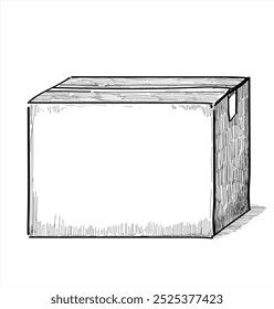 closed carton brown box black and white drawing illustration moving icon transport isolated on white background
