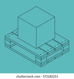 Closed carton delivery packaging box on wooden pallet, isolated on blue background vector illustration