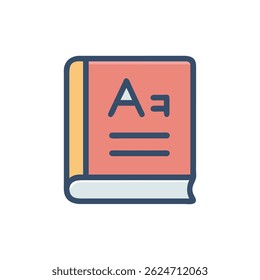 A closed cartoon book graphic in flat style. Isolated object with simple composition and line art.