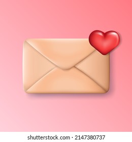 Sobre de caricatura cerrado con el corazón de un grito rojo. 3d representando la carta de amor aislada en el fondo rosado. Ilustración del vector EPS 10