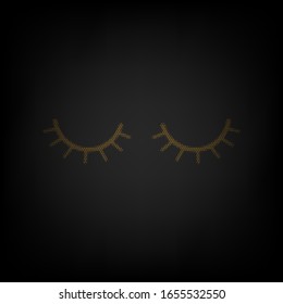 Closed cartoon eyes. Icon as grid of small orange light bulb in darkness. Illustration.