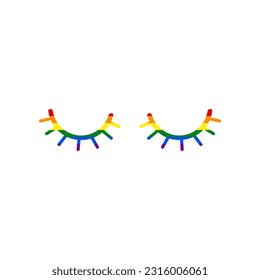 Closed cartoon eyes. Rainbow gay LGBT rights colored Icon at white Background. Illustration.