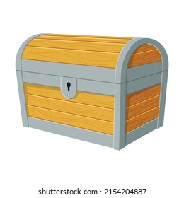 closed chest for gold and treasure. Vector illustrations of open and closed empty wood box with metal frames