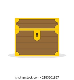 Closed chest. Treasure of golden coins isolated on white background. Concepts of wealth or hoard. Vector illustration in flat style. EPS 10.