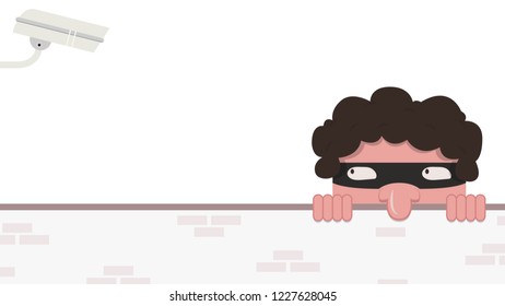 closed circuit camera vector. free space for text. wallpaper. bandit character design.