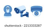 Closed circuit television cameras flat set. External cctv. Surveillance equipment. Security monitoring system for smart home, company. Vector cctv isolated on white background.