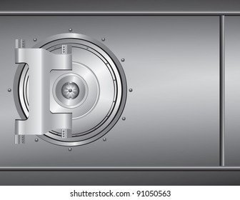 Closed Circular Steel Bank Vault Door. Vector Illustration.