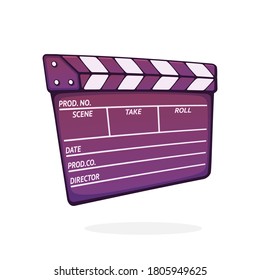 Closed clapperboard used in cinema when shooting a film. Symbol of the movie industry. Symbol of the movie industry. Cartoon vector illustration with outline. Clip art Isolated on white background