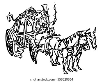 Closed coach with two horses in front