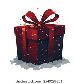  closed colored gift boxes with red silky ribbon bow. Present box with glow inside isolated on white background.
