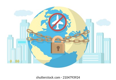 Closed country borders due to coronavirus pandemic, flat vector illustration. Avoid travel. Quarantine restrictions. Spread of corona virus Covid-19 disease prevention.