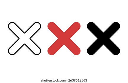 Closed cross icon set. Vector illustration.