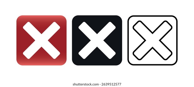 Closed cross icon set. Vector illustration.