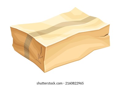 Closed Crumpled Cardboard Box with Tape and Corrugated Sides as Packaging and Shipping Container Vector Illustration