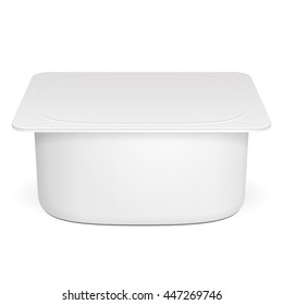 Closed Cup Tub Food Plastic Container For Dessert, Yogurt, Ice Cream, Sour cream Or Snack. Illustration Isolated On White Background. Mock Up Template Ready For Your Design. Vector EPS10