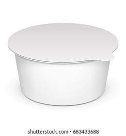 Closed Cup Tub Food Plastic Container For Dessert, Yogurt, Ice Cream, Sour cream Or Snack. Illustration Isolated On White Background. Mock Up Template Ready For Your Design. Vector EPS10