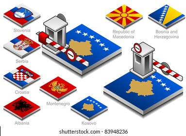 closed customs on the button flag of bakcan countries