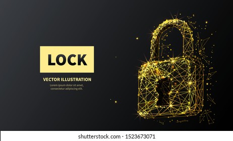 Closed cyber padlock low poly wireframe illustration. Polygonal information protection, cyberspace security, private access code mesh art. 3D shut lock, keyhole with connected dots