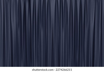 The closed dark blue curtain in the theatre background. Theatrical drapes. Blue curtains on a theatre stage. 3D Vector illustration.