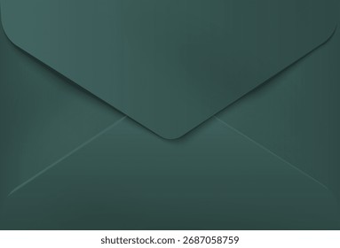 Closed dark green elegant paper envelope, mockup. Vector graphic design, template realistic envelope on white background