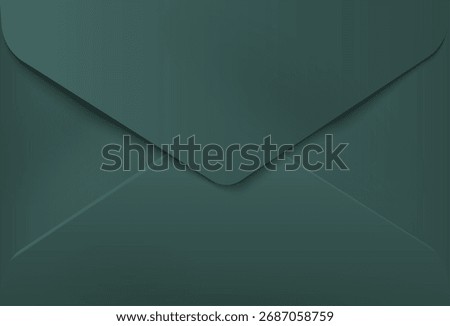 Closed dark green elegant paper envelope, mockup. Vector graphic design, template realistic envelope on white background