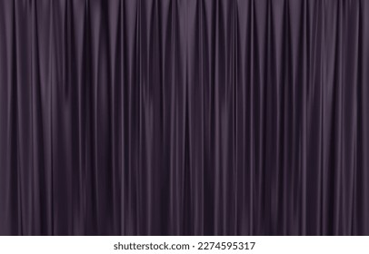 La cortina morada oscura cerrada en el fondo del teatro. Vestidos teatrales. Cortinas violetas de ciruela en un escenario de teatro. Ilustración vectorial 3D.