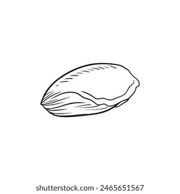 Closed delicious oyster shell in black isolated on white background. Hand drawn vector sketch illustration in doodle vintage engraved style. Fresh seafood, nutritious, French cuisine, delicacy