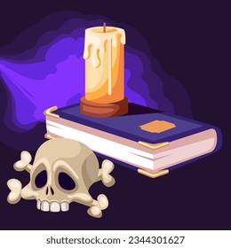 Diario cerrado de un mago con cráneo. Ilustración del vector EPS10.