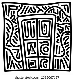 Closed doodle with doodle on the wall. Simple illustration. Hand drawn doodle for sticker, postcard, wallpaper, mural, fabric, prints, etc