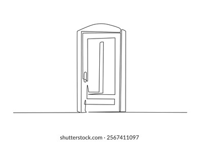 closed door in continuous one line drawing. Single line art draw of doors. Editable vector.