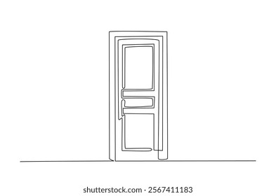 closed door in continuous one line drawing. Single line art draw of doors. Editable vector.