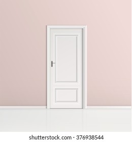 Closed Door With Frame Isolated On Pink Wall Background Vector Design