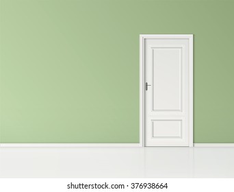 Closed door with frame Isolated on green wall background vector design