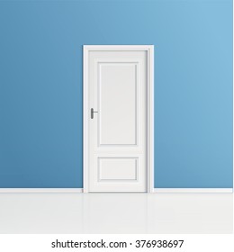 Closed Door With Frame Isolated On Blue Wall Background Vector Design