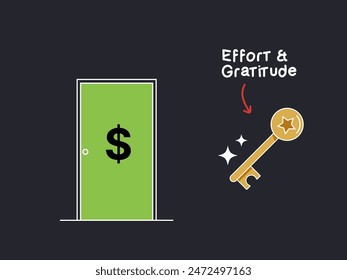 A closed door and a golden key. isolated Vector Illustration