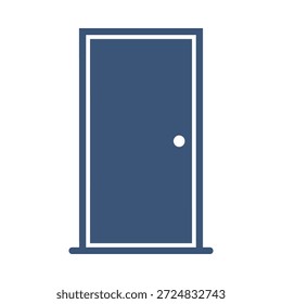 Closed door icon blue flat vector design house entrance symbol room exit architecture interior entry graphic element sign