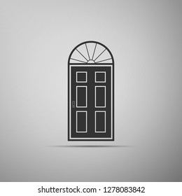 Closed door icon isolated on grey background. Flat design. Vector Illustration