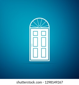 Closed door icon isolated on blue background. Flat design. Vector Illustration