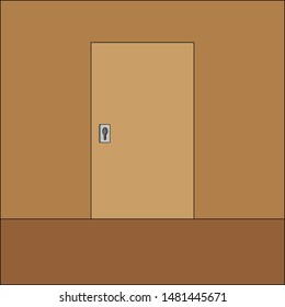 Closed door with keyhole in the hallway