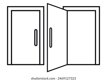 Closed door and open door black icon