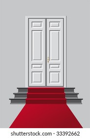 closed door with red carpet