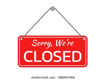 Closed door sign or hanging board. Vector illustration.