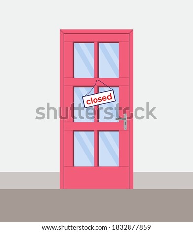 Closed door with a sign Closed for No Reason. Vector illustration in minimalistic flat design style.
