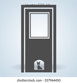 closed door with the silhouette of the animal vector illustration