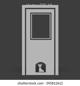 closed door with the silhouette of the animal vector illustration