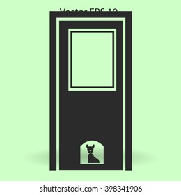 closed door with the silhouette of the animal vector illustration