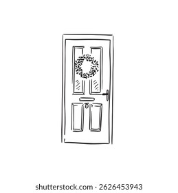 Uma porta fechada com uma coroa de flores na frente.
