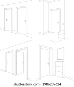 closed doors sketch interior isolated