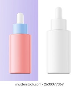 Closed dropper bottle mockup. Vector illustration isolated on white background. Front view. Сan be used for cosmetic, medical and other needs. EPS10.